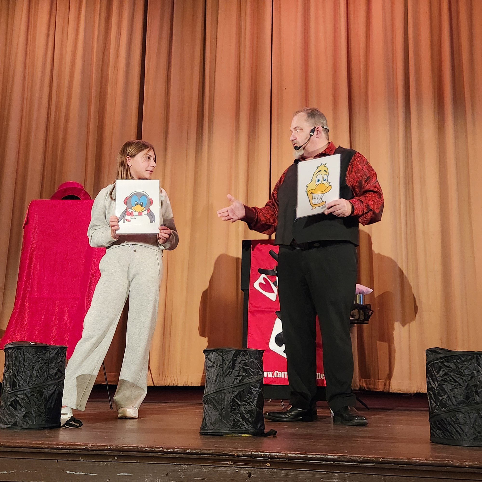 Carroll Baker performing a school assembly